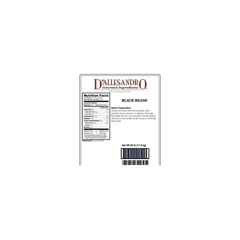 D’allesandro 25 lbs. Dry Black Beans, Certified Kosher & Non-GMO