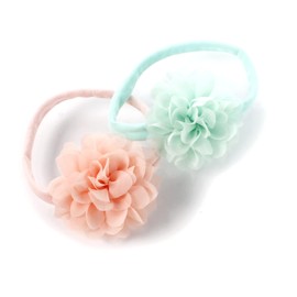 My Lello Baby Girl Rounded Petal Chiffon Flower Nylon Elastic Headbands Set 2pcs - Small - Blush Pink/Mineral Ice