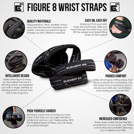 Padded Figure 8 Wrist Straps - Weightlifting Straps - Figure 8 Straps - Wrist Straps for Functional Fitness, Weight Lifting, Deadlifts, Farmer Walks (Medium, Black)