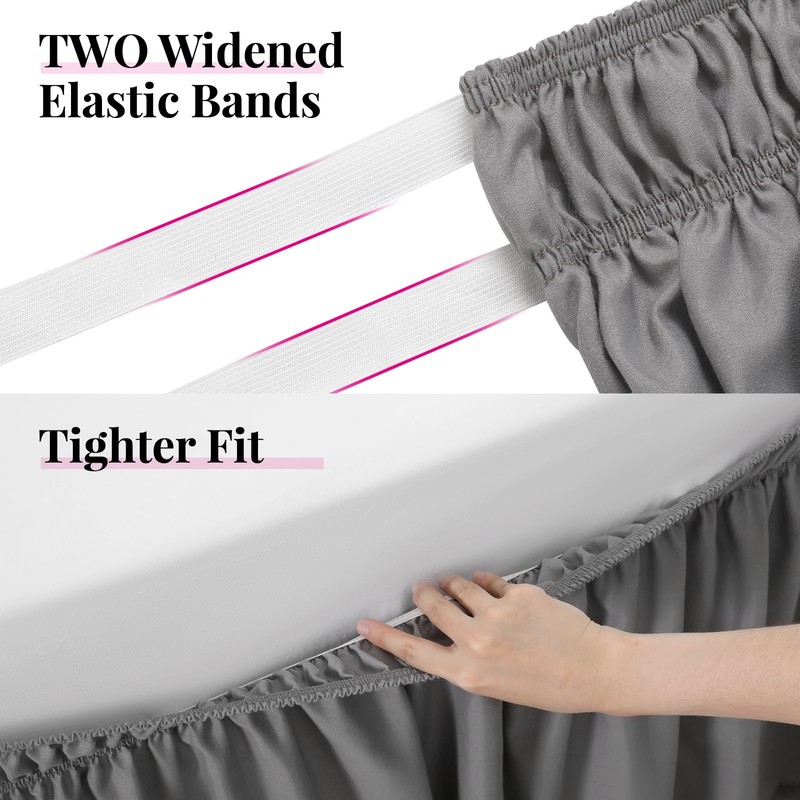 RIMELA Grey Bed Skirt Queen Size 15 Inch Drop Solid