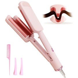 Deep Beach Waver & Curling Iron, Ionic Waver Hair Curler Tool, Ceramic 3 Barrel Curler Wand for Short Hair Women (Pink)