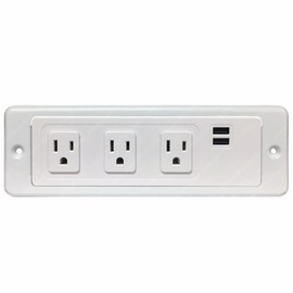 Electriduct in-/On-/Under-Desk Power Strip - 3 AC Outlets & USB 3.1 Amp Charger Tabletop Charging Station, 8FT Extension Cord, White
