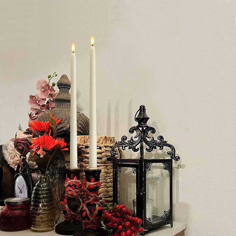 Homemory 15 inches Real Wax Flameless Taper Candles with Remote