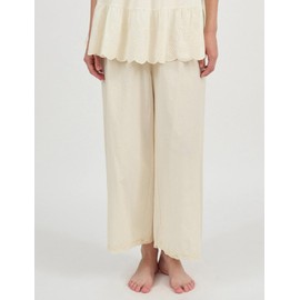 Fuiyanger Women's Vintage Pajama Set 100% Cotton Adjustable Strap Bra Pants with Pockets French Lace Trim Beige