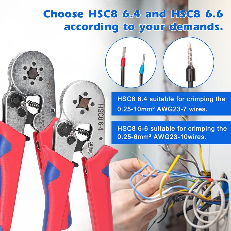 HSC8 6.4 0.25-10mm² AWG23-7 Crimping Pliers and YE-1R 0.2-6.0mm² Stripping