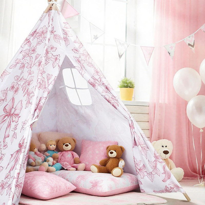 Silipull Pink Bow Teepee Tent & Kids Princess Playhouse Foldable