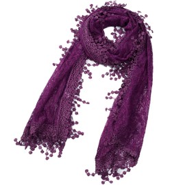 Cindy and Wendy Lightweight Soft Leaf Lace Fringes Scarf shawl for Women (Purple-2)