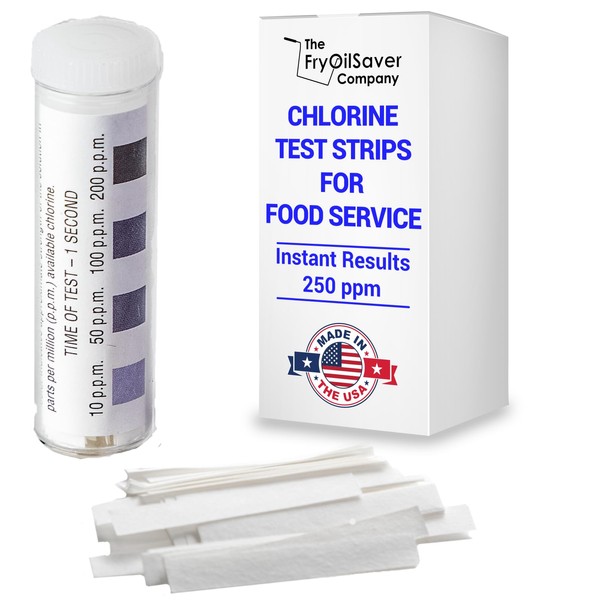 The FryOilSaver Co, Chlorine Test Strips for Restaurants and Food Service, Precision Chlorine Test Paper, 1 x Vial of 100 Chlorine Sanitizer Test Strips, 0-200 ppm, Bleach Test Strips, FMP 142-1362.