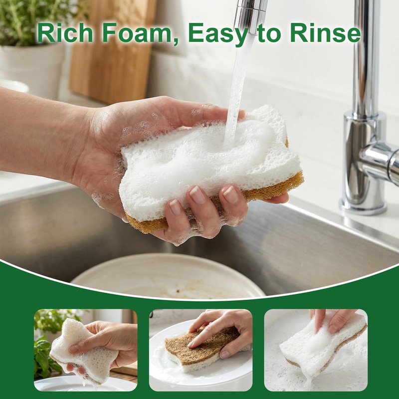 LILAC Natural Cellulose Sponges for Dishes - Ergonomic Non-Scratch Kitchen