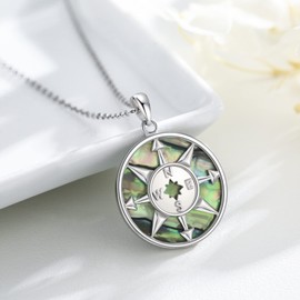 TANGPOET Compass Necklace 925 Sterling Silver Abalone Pendant Necklace Jewellery Gifts for Women Ladies, Sterling Silver, Moonstone