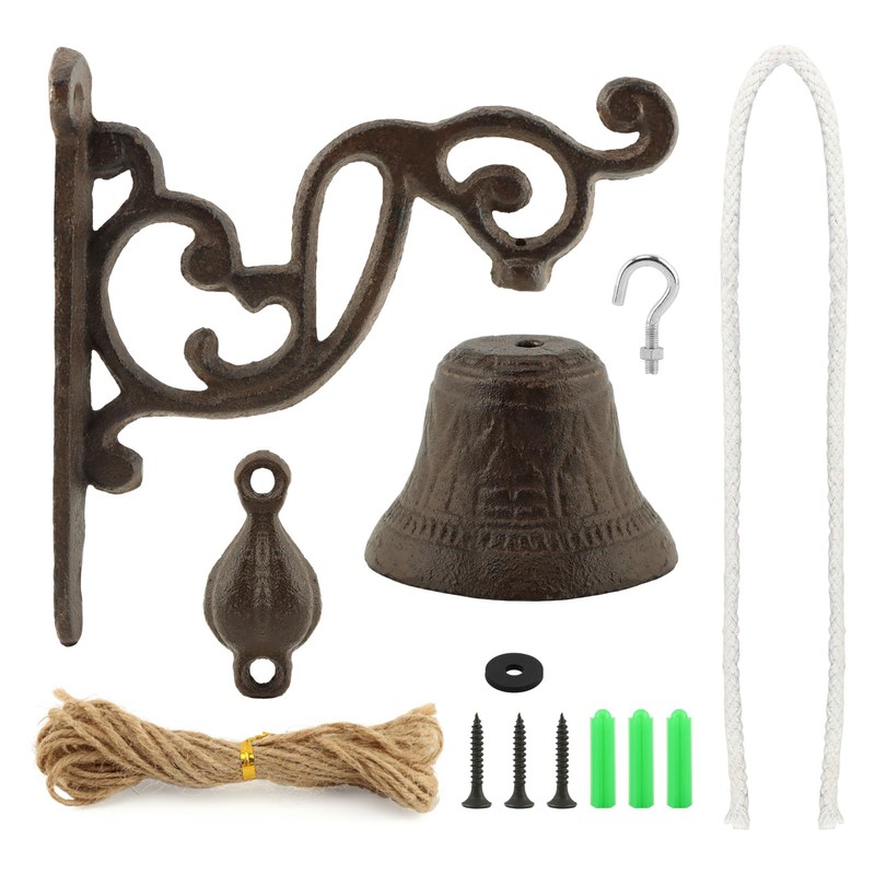 Cast Iron Dinner Bell, Wall Mount Hanging Bell with Rope