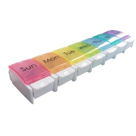 Vitality Medical Weekly Pill Organizer, Arthritis Friendly 7 Day Pill Box Case with Easy Push Buttons, BPA Free Pill Box Container, Travel Medication Planner for Vitamins, Fish Oil, Supplements