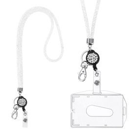Vicloon Lanyard with Card Holder, Crystal Lanyard Necklace with Transparent ID Card Holder, ID Card Holder, Badge Kit for Key Chain and ID (Pure White)