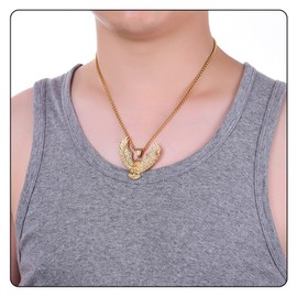 Fusamk Punk Rock Stainless Steel Animal Eagle Tag Pendant Wings Necklace(Gold)