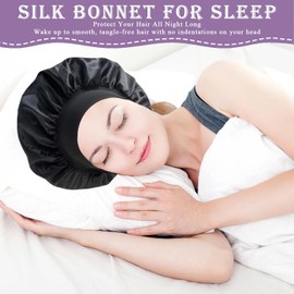 Loomify Satin Sleep Cap, Pack of 2 Silk Caps, Adjustable Hair Cap, Silk with 2 Satin Hair Bobbles, Night Sleep Cap, Women, Girls, Breathable Sleeping Cap, Black, pink