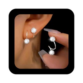 IRCOMULTI Silver Paved Crystal Ball Earrings Sparkling Rhinestone Double Ball Stud Earrings Disco Bead Stud Earring Jewelry for Women