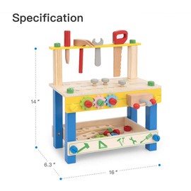 ROBUD Wooden Tool Workbench Toy for Kids & Toddlers, with Wood Tool Set Gift for Boys Girls 3 Year Old and Up,Blue