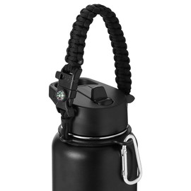 IRON °FLASK Paracord Handle - Fits Wide Mouth Water Bottles - Durable Carrier, Secure Accessories, Survival Strap Cord, Safety Ring, and Carabiner - Seven Core Paracord Bracelet