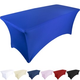 Ocves Stretch Tablecloth 6ft Spandex Table Covers Polyester Fitted Rectangular Stretchable Table Cover Wedding Party Cocktail Bar Craft Exhibitions Washable Table Cover Blue 6ft (1pcs) (TBC0010)