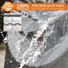 Icetimer Upgraded Egg Chair Covers Waterproof,Patio Hanging Standing Egg Chair Cover Windproof Heavy Duty Large,Cover for Egg Chair Single,Garden Outdoor Swing Seat Cover with Zipper,190x115cm,Black