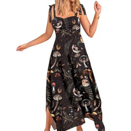 CORAMOON Womens Summer Dresses Sleeveless Casual Sundresses with Tie Straps Women's Maxi Beach Dress Vacation Outfits for Woman,Medium Black