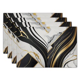Black and White Placemats Set of 4 Marble Stone Table Mat Heat Resistant Linen Cloth Place Washable Holiday Party Dining Table Mat for Farmhouse Home Kitchen Decor 12x18in