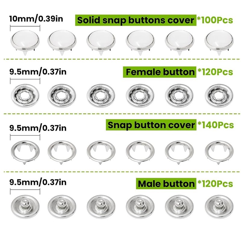 Veumoie Pearl Snaps for Fabric Snap Pliers, Metal Snap Button