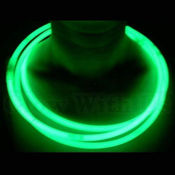 Glow Sticks Bulk Wholesale Necklaces, 100 22” Green Glow Stick Necklaces. Bright Color, Glow 8-12 Hrs, Connector Pre-Attached, Sturdy Packaging, GlowWithUs Brand