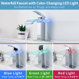 Y-Garhe LED Bathroom Faucet, Chrome Waterfall Bathroom Faucet, Bathroom Faucet with Light, Waterfall Bathroom Sink Faucet, Bathroom Faucets for Sink 1 Hole, 4 Inch Centerset Bathroom Faucet