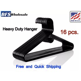 Unbranded Plastic Hangers HD Heavy Duty, 16 Pcs. Black Color, Made in USA,Durable, Tubular