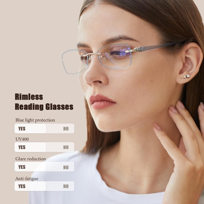ZESAKER Rimless Bifocal Reading Glasses for Women Frameless Blue Light