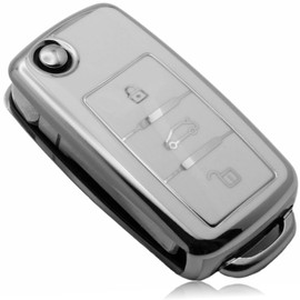 FOAMO FOAMO Autoschlssel-Hlle Kompatibel Mit VW Golf 6, SEAT, Skoda - TPU Schutz-Hlle fr Schlssel Wei?-Silber