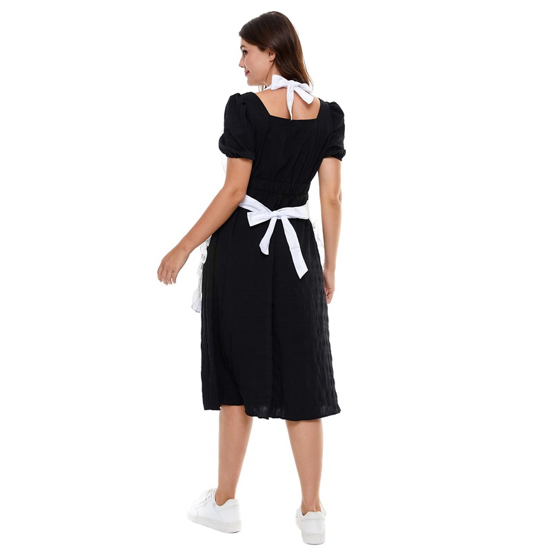 LilMents Women's Ruffles Outline Retro Pockets Apron Kitchen Cooking Cleaning