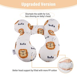 vocheer Baby Travel Pillow(Upgraded), Head and Neck Support Pillow for Pushchair, Car Seat,Stroller, Bouncer, Cotton（Lion）