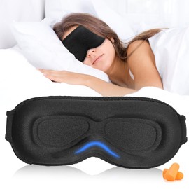 Grsta Schlafmaske für Seitenschläfer, mit Tiefen Augenhöhlen und Erhöhten Nasenpads, 100％ Lichtblockierende Schlafbrille, Augenklappe für Herren und Frauen, inklusive Zwei Ohrstöpsel, Schwarze