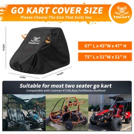 Tokept Go Kart Covers Waterproof Outdoor,2 Seater Universal Go Kart Accessories,Go Cart Cover for Coleman KT196 Baja TrailMaster Mudhead 67" L x 46" W x 47" H