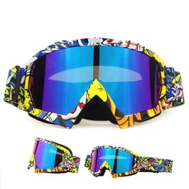 First Choose Motocross Motorcycle Goggles ATV Dirt Bike Off Road Racing MX Riding Goggle Anti-Scratch Dustproof Bendable UV400 Eyewear Padded Soft Thick Foam Glasses (White-Yellow-Blue Multicolor)