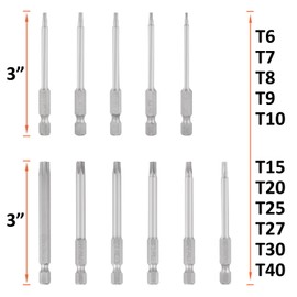 11 Piece Torx Head Screwdriver Bit Set - 1/4 Inch Hex Shank T6 T7 T8 T9 T10 T15 T20 T25 T27 T30 T40 Torx Head Screwdriver Drill Set,S2 Steel 3 Inch Long Drill Bits (11PCS-Torx bit set)