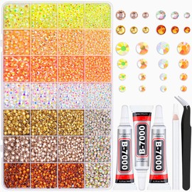 20000Pcs Yellow Rhinestones for Bedazzling with 3Pcs B7000 Jewelry Glue, Resin Rhinestones for Crafting Crafts，Bedazzler Kit Flatback Gems for Clothing Shoes Tumblers Nail Art