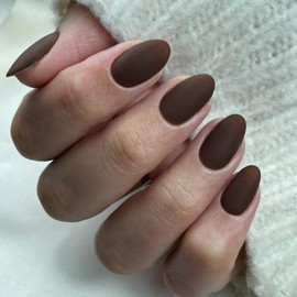 Matte Brown Press On Nails Short Oval,Xcreando Almond Fake Nails Glue on Nails Short,Acrylic Nails Press ons,Gel Nails False Nails Short,Stick on Nails for Women and Girls in 24 PCS
