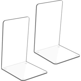 Qidexin 2 Pieces Book Ends, Acrylic Bookends, Non-Skid Book End, Clear Bookends for School Library and Desktop Organizer, Acrylic Book Ends for Book Shelves