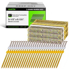 meite 21 Degree Framing Nails 3-1/2 Inch Galvanized Plastic Collated Nails, Full Round Head Ring Shank Structural Nails for Framing Nailer Gun on Truss Assembly and Subfloors 1,000PCS