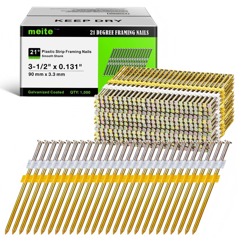 meite 21 Degree Framing Nails 3-1/2 Inch Galvanized Plastic Collated
