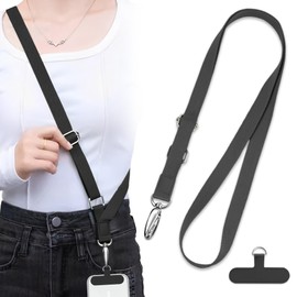 ZXZone Phone Lanyard 1× Phone Tether Tab, 1× Adjustable Neck Strap Nylon Lanyard Compatible (Black)