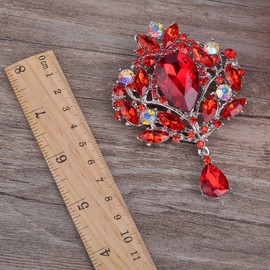 Yilanair Wedding Bridal Big Crystal Rhinestone Bouquet Brooch Pin for Women-Red