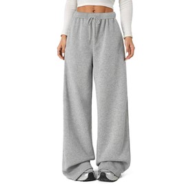 FACDIBY Fleece Lined Sweatpants for Women Wide Leg High Waisted Sweat Pants Baggy Drawstring Sherpa Straight Leg Lounge Pants Grey M