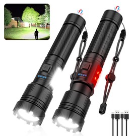 Magnetic Flashlight Rechargeable High Lumens, Super Bright Magnetic Base LED Pocket Flash Light with COB Light, Type-C, 7 Modes, Zoomable, IPX6 Waterproof Best Tactical Flashlights for Camping