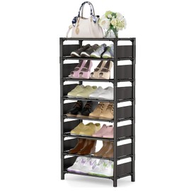 esonstyle 8 Tiers Vertical Shoe Rack Up to 16-20 Pairs, Sturdy Metal Narrow Shoe Rack Shoe Shelf, Space-Saving Tall Shoe Rack for Closet,Bedroom Hallway Garage Living Room