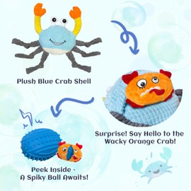 GUKCO Dog Toys for Aggressive Chewers – 3-in-1 Squeaky Interactive Chew Toy with Spiky Ball for Small, Medium & Large Dog, Pet Plush Toys（Bouncing Ball Not Included）