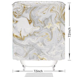 Domoku Grey Gold Marble Shower Curtain,Grey Golden Cracked Lines Abstract Modern Shower Curtain for Bathroom Decor,Waterproof Texture Washable Fabric Shower Curtain,72 X 72